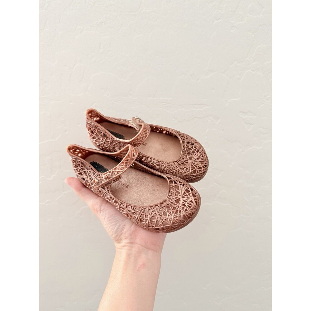 Mini Melissa Campana Girls Size 9 Rose Gold Woven Jelly Mary Jane Ballet Flats